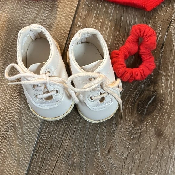 AMERICAN GIRL DOLL Red White Cheerleader Outfit  Skirt Top Pom Poms - Picture 2 of 7